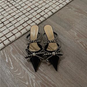 Mach & Mach Crystal Embellished Pointed-Toe Mules – Black Patent (Size 7.5)